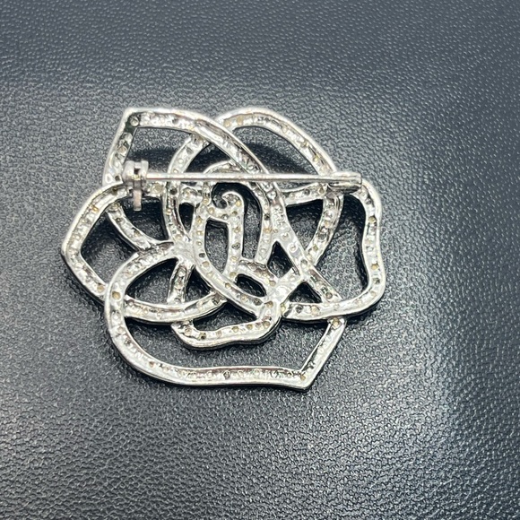 Sterling silver diamond rose flower brooch pin - Picture 12 of 14